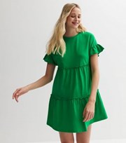 New Look Green Jersey Tiered Mini Smock Dress